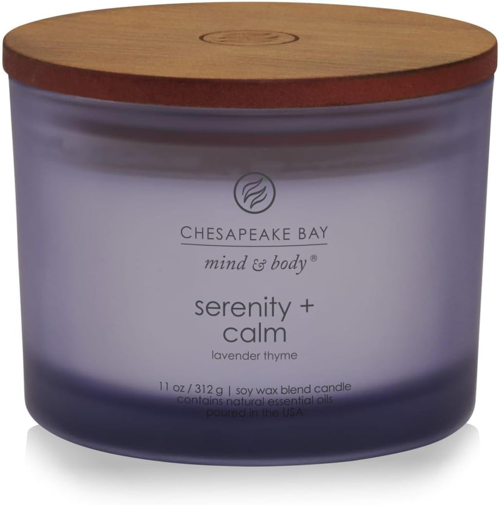 Chesapeake Bay Candle Serenity + Calm Lavender Thyme Scented Jar Candle (11oz) - Natural Soy Wax with Frosted Glass