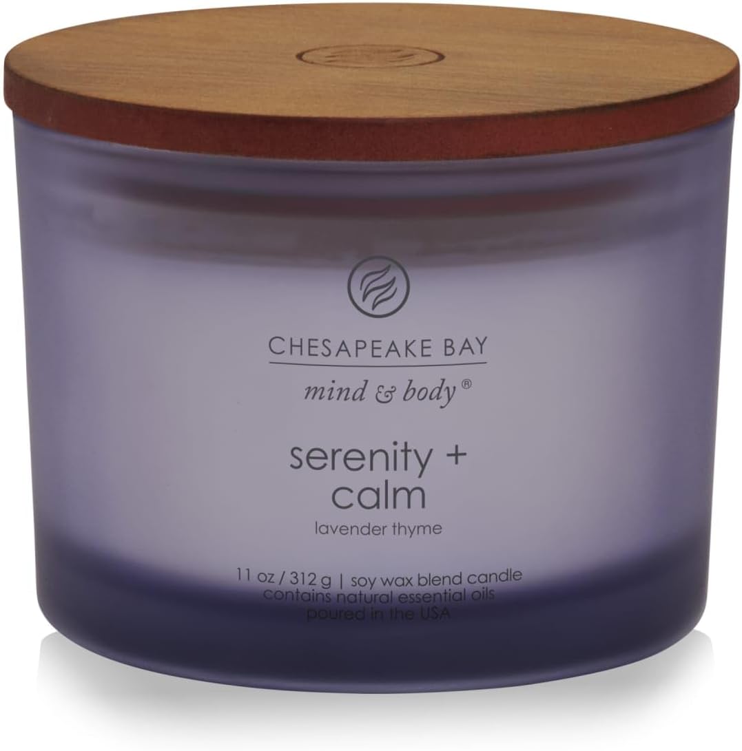 Chesapeake Bay Candle Serenity + Calm Lavender Thyme Scented Jar Candle (11oz) - Natural Soy Wax with Frosted Glass