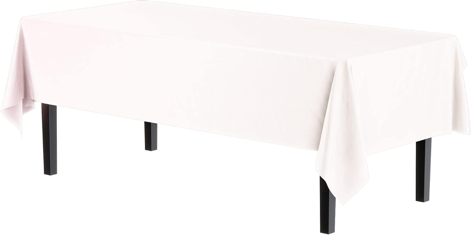 Party Solids White Plastic Tablecloth 6-Pack - 54in x 108in Rectangle (Heavy-Duty Disposable)