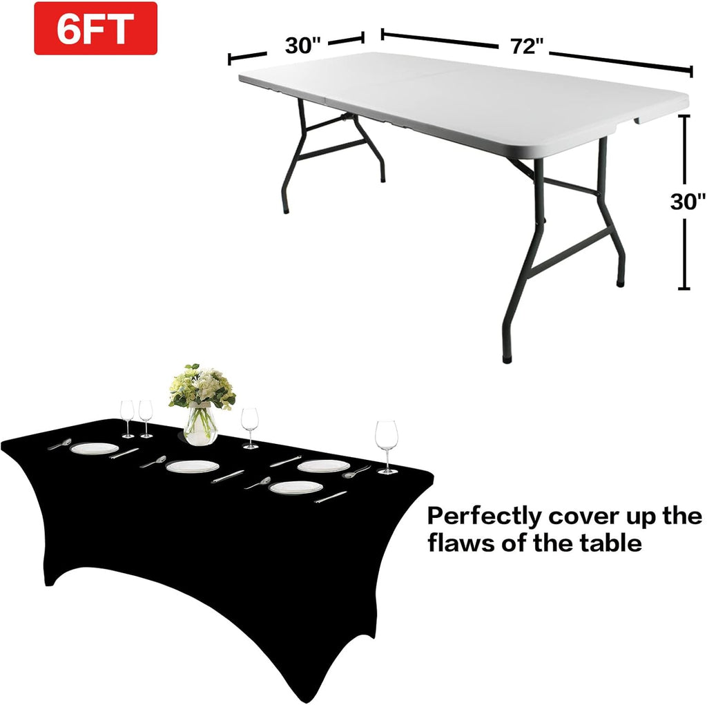 IVAPUPU 6ft Black Stretch Tablecloth - 2 Pack for Weddings & Events