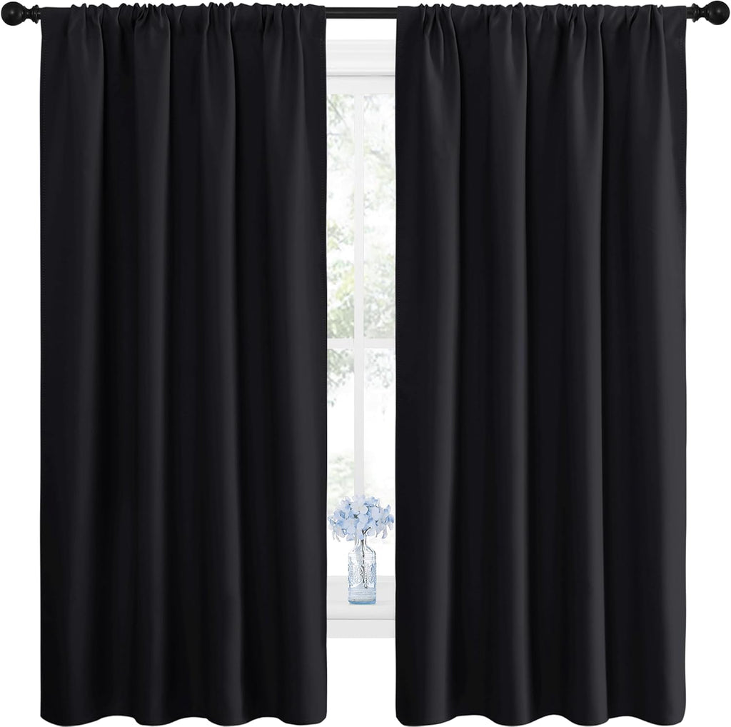 NICETOWN Black Thermal Insulated Blackout Curtains - 2 Panels, 42x63 Inches for Bedroom