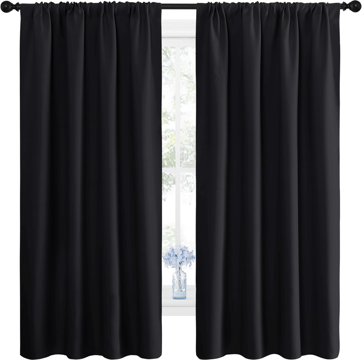 NICETOWN Black Thermal Insulated Blackout Curtains - 2 Panels, 42x63 Inches for Bedroom