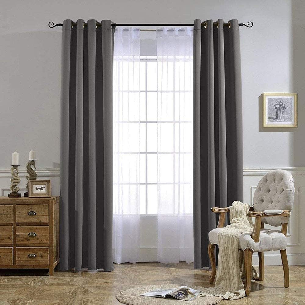 NICETOWN Gray Thermal Blackout Curtains 84" Long - Grommet Top Light Blocking Drapes (2 Panels)