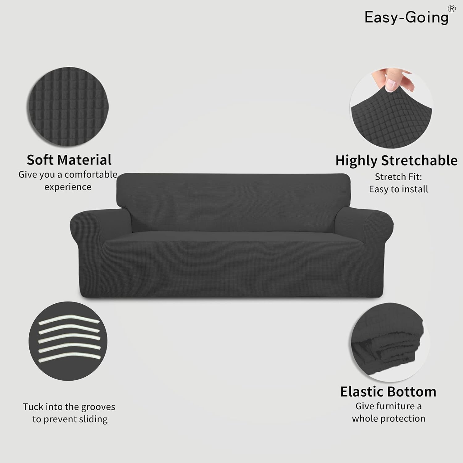 Easy-Going Stretch Sofa Slipcover for Kids - 80% Spandex Polyester Cover (Dark Gray)
