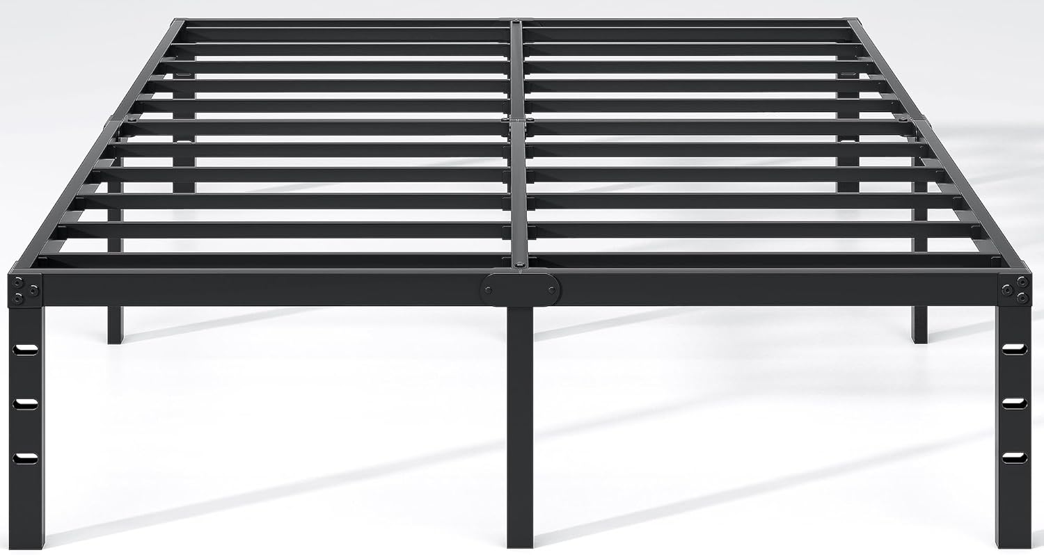NEW JETO Queen Size Metal Bed Frame w/Storage - Heavy Duty Sturdy Mattress Foundation (No Box Spring)