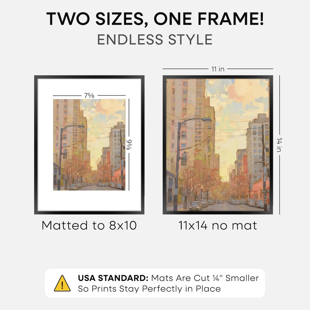 Homeforia Black 11x14 Picture Frame with Mat - Modern Matte Black Metal Frame for Photos & Prints