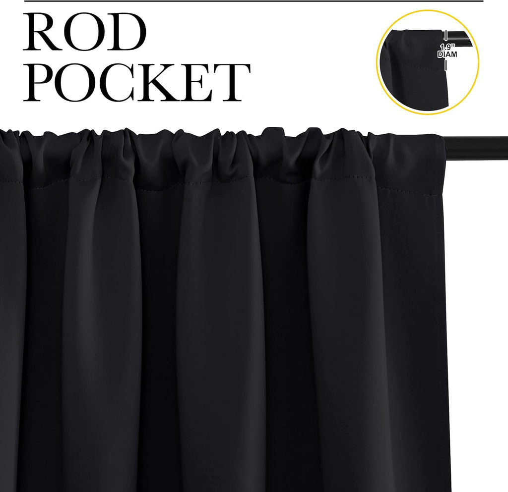 NICETOWN Black Thermal Insulated Blackout Curtains - 2 Panels, 42x63 Inches for Bedroom