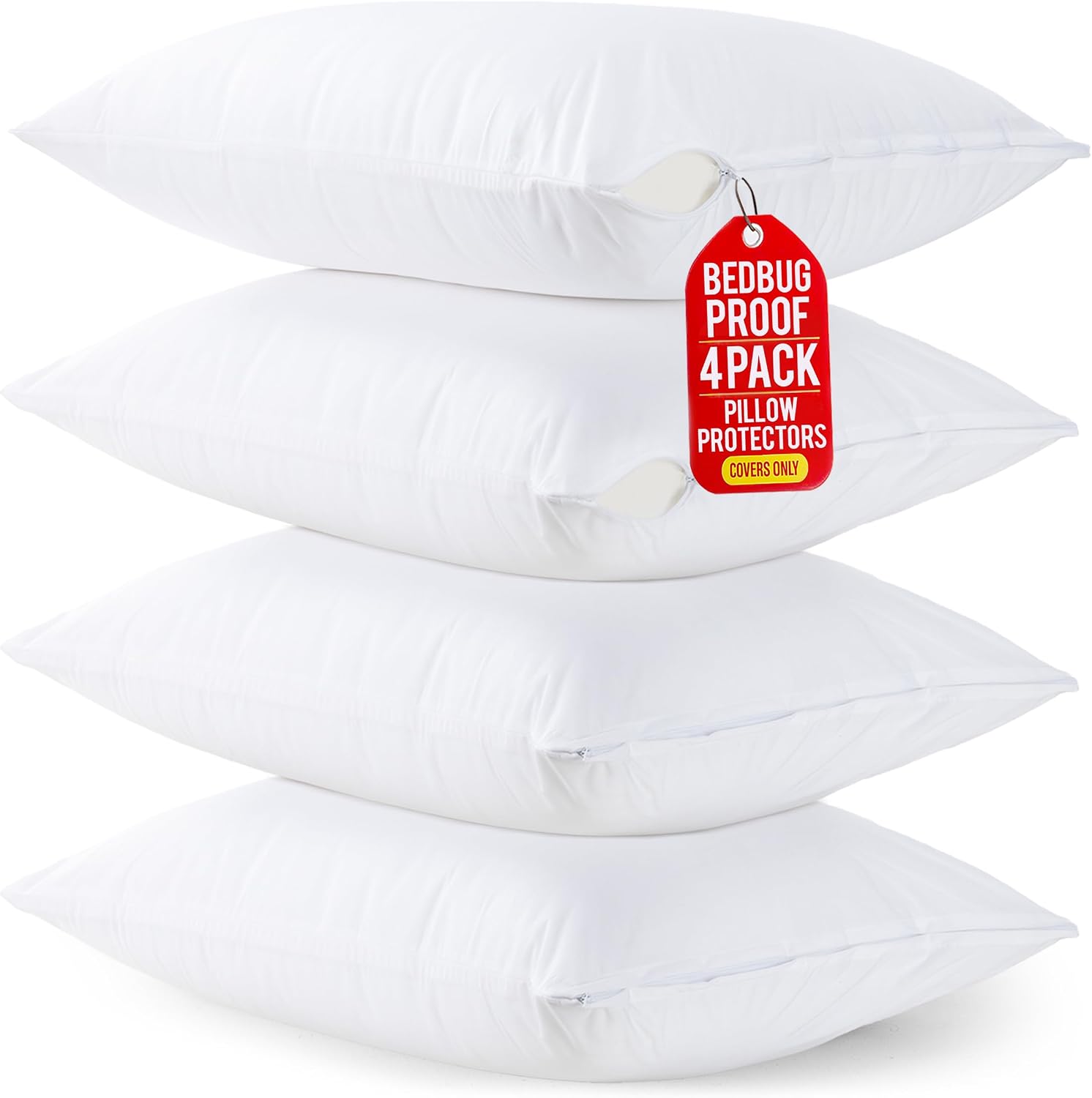 Bed Bug & Dust Mite Proof Pillow Protectors (Set of 4) - Ultra Soft Zippered Pillow Covers by Utopia Bedding