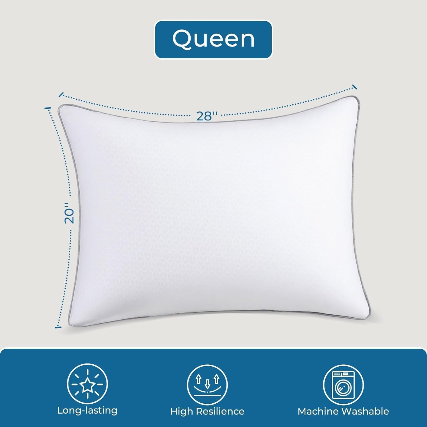 Sasttie Firm Queen Size Pillows (2 Pack) for Side/Back/Stomach Sleepers