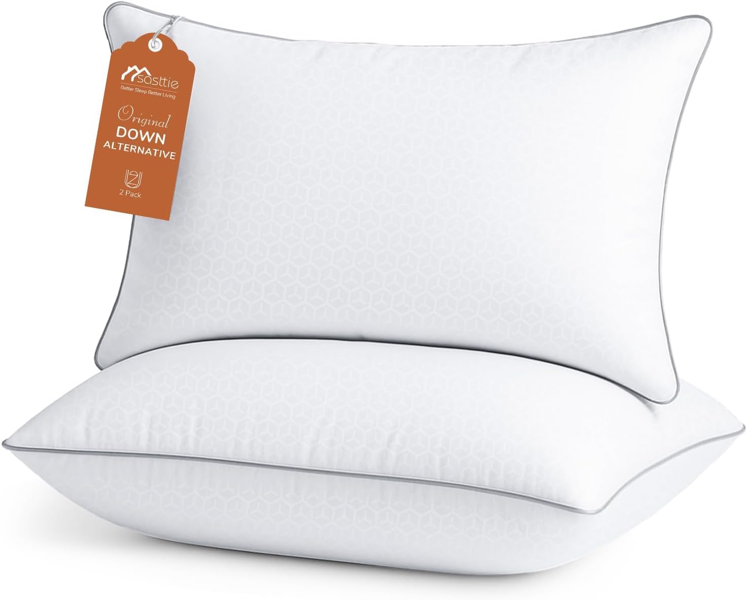 Sasttie Firm Queen Size Pillows (2 Pack) for Side/Back/Stomach Sleepers