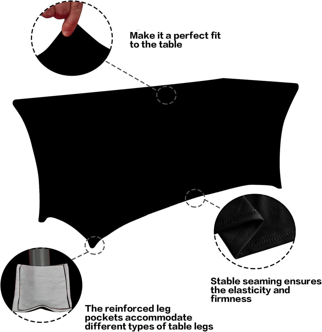 IVAPUPU 6ft Black Stretch Tablecloth - 2 Pack for Weddings & Events
