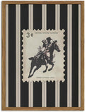 Vintage Western Cowboy Wall Art - Black & White Striped Framed Canvas Print (12x16)
