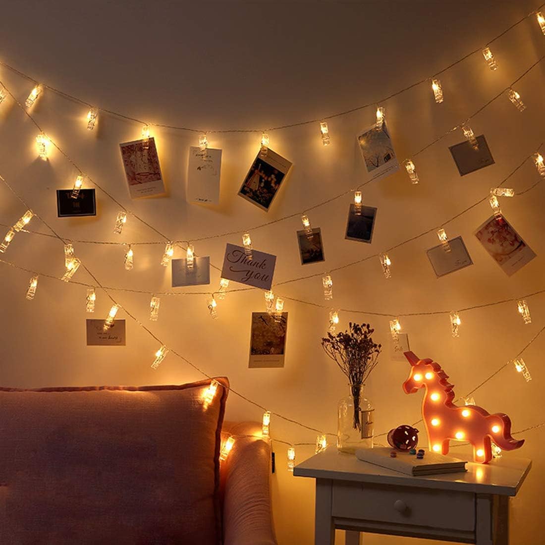 Dopheuor Battery Operated Photo Clip String Lights - Warm White LED Fairy Lights for Photos