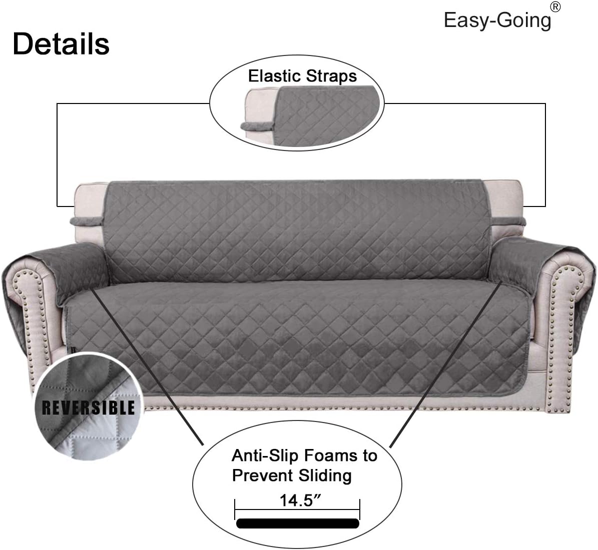 Easy-Going Reversible Water Resistant Sofa Cover for Pets - 3 Cushion Protector with Foam Straps