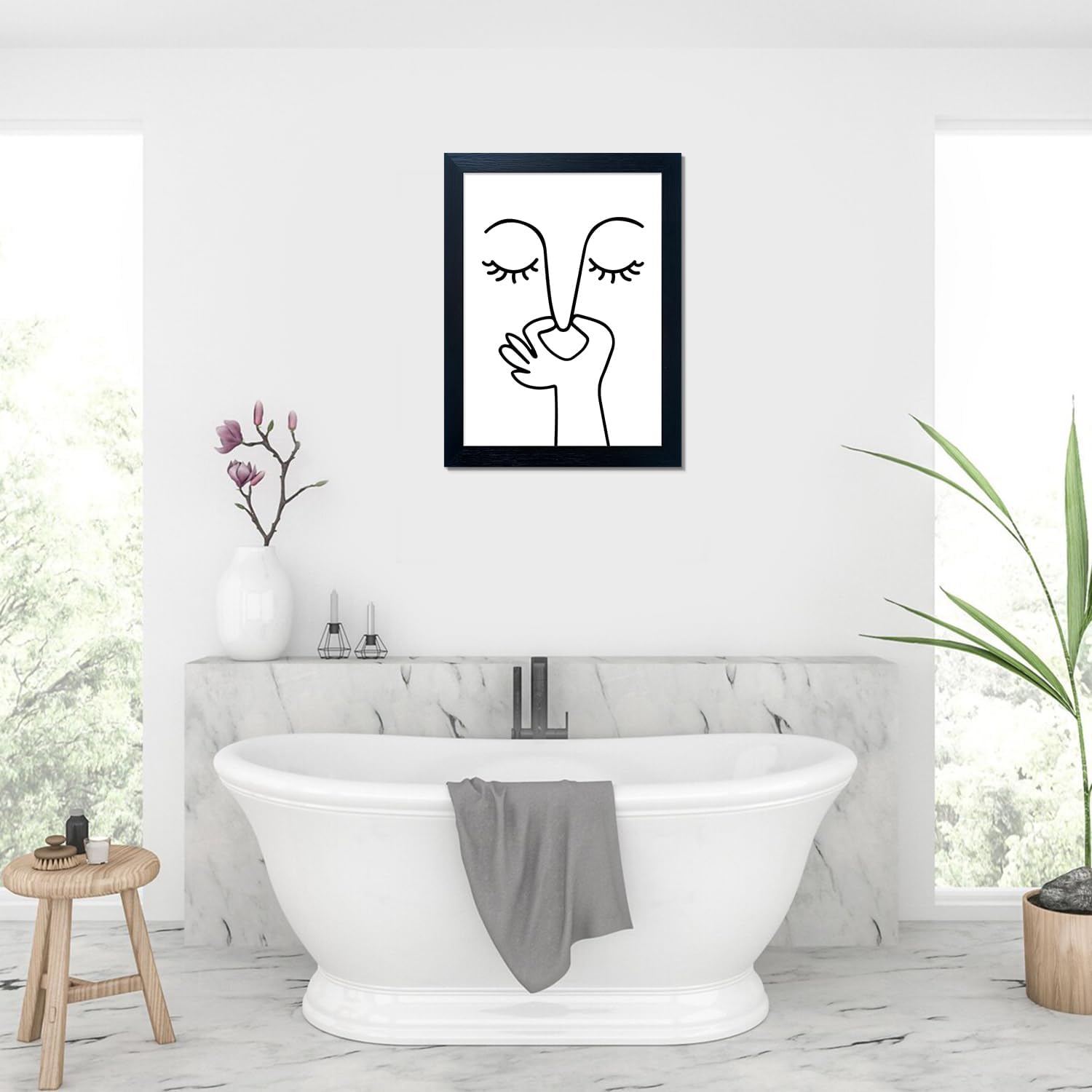 Black & White Humorous Bathroom Wall Art - Funny Toilet Decor by AIANHUA (8"x10")