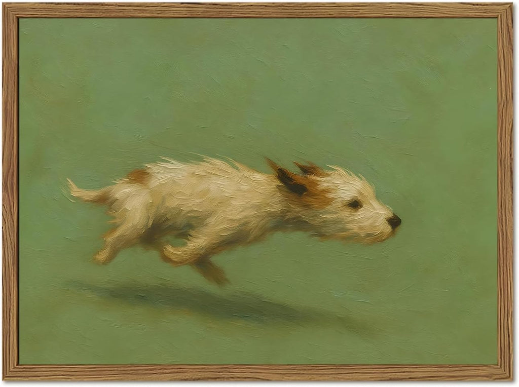 AFCHUNZ Funny Terrier Dog Zoomies Framed Canvas Wall Art 12x16 inch Home Decor