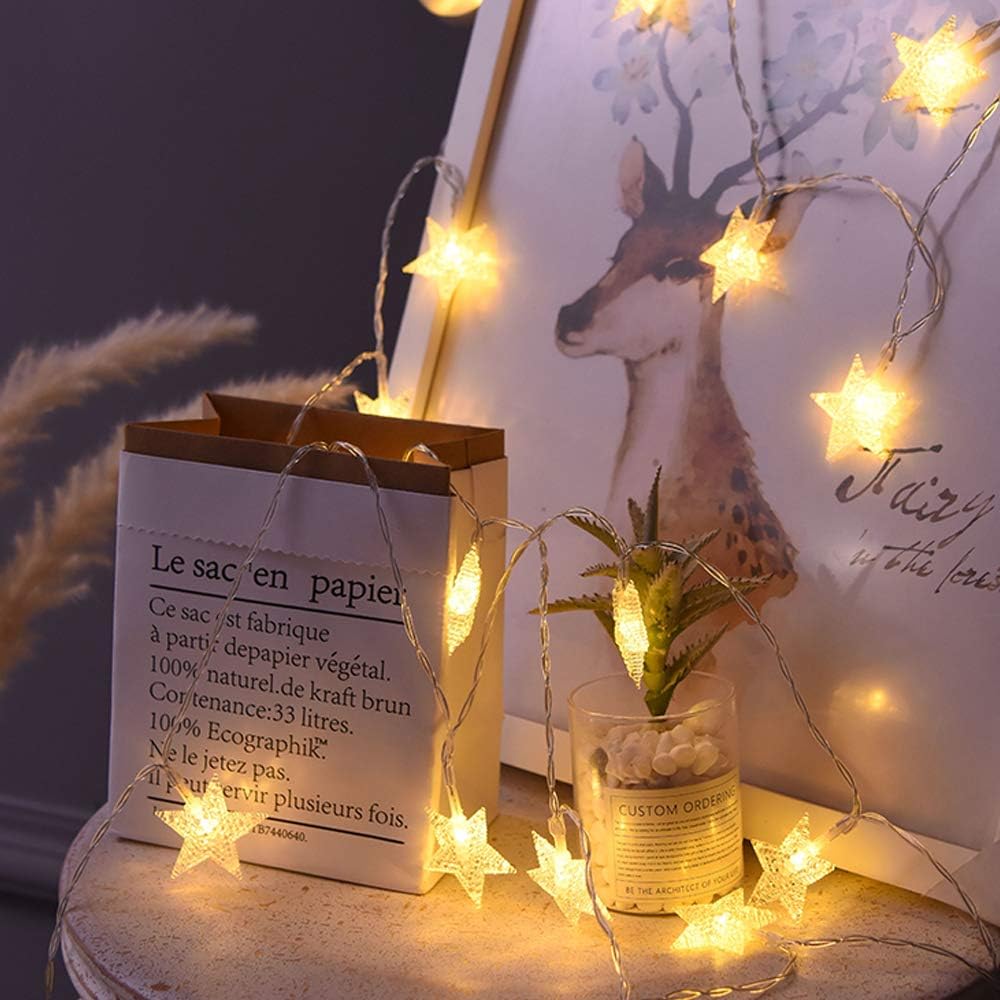 ANJAYLIA 20 LED Star String Lights - 10ft Battery Operated Warm White Indoor/Outdoor Decor