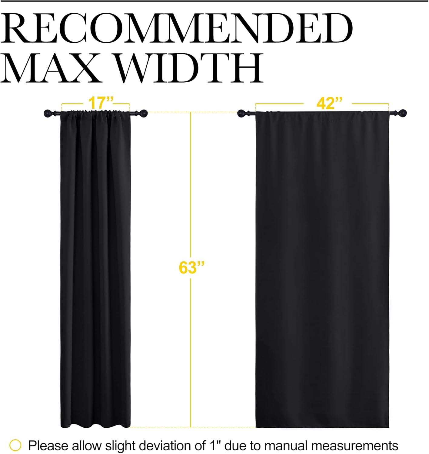 NICETOWN Black Thermal Insulated Blackout Curtains - 2 Panels, 42x63 Inches for Bedroom