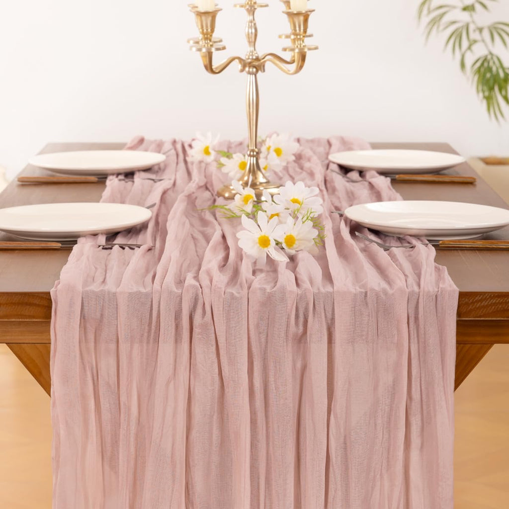 Socomi Dusty Pink Cheesecloth Table Runner 10ft - Rustic Boho Home Decor