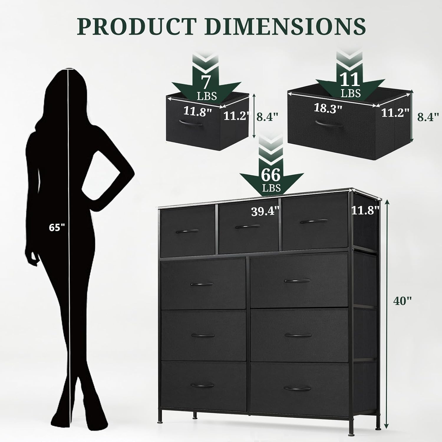 SageNest 9-Drawer Anti-Tip Dresser - Spacious Bedroom Storage Chest with Fabric Drawers for Closets & Entryways