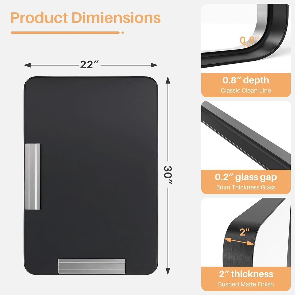 Atilioo 30x22 Inch Matte Black Framed Wall Mirror - Shatterproof Tempered Glass for Bathroom Vanity