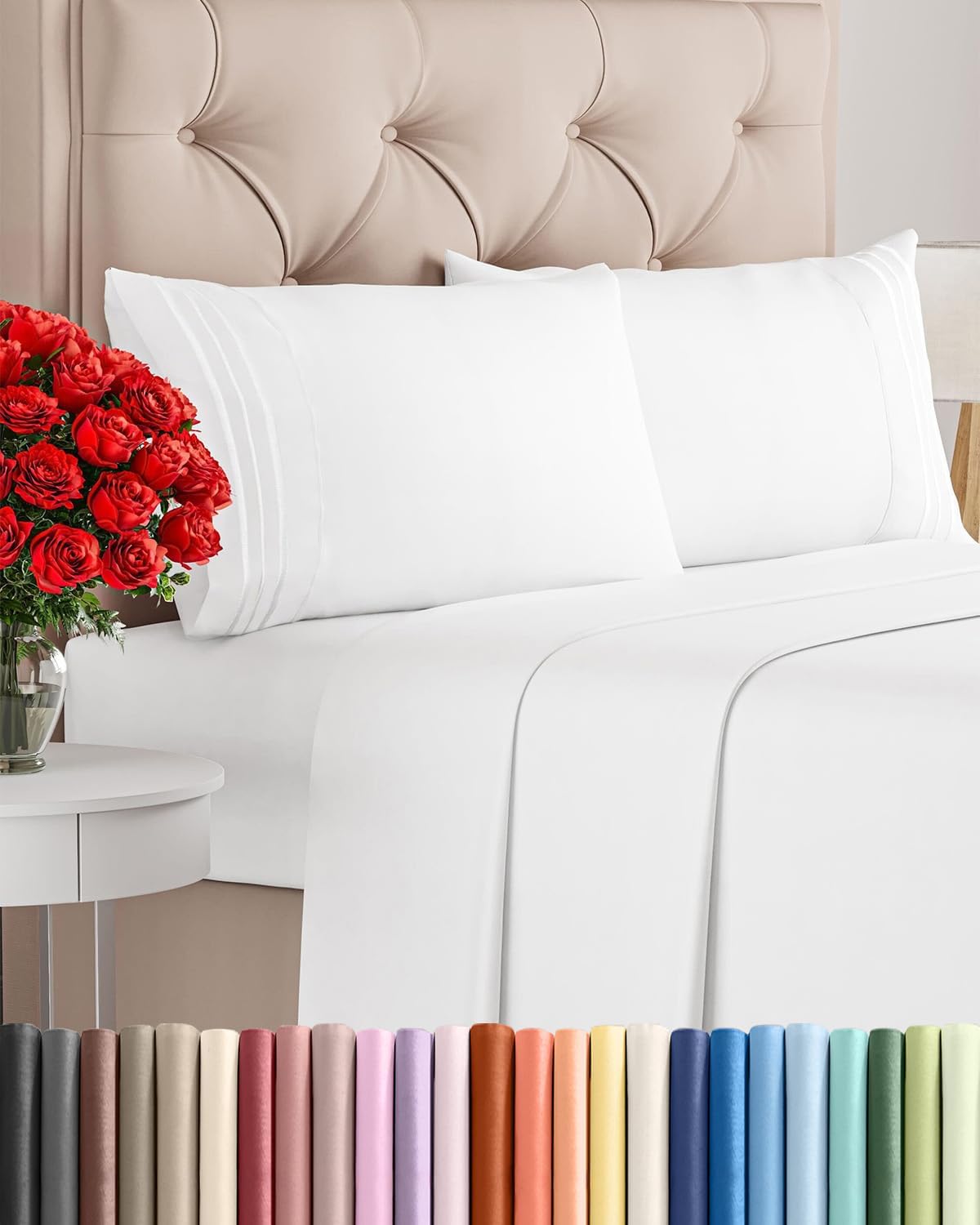 Queen Size 4-Piece Sheet Set - Soft Microfiber Sheets with Deep Pockets & Cooling Comfort by CGK Unlimited