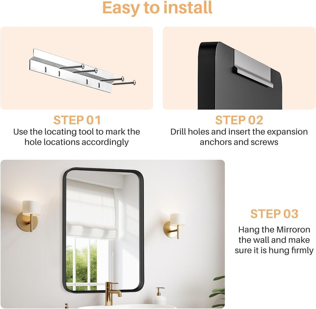 Atilioo 30x22 Inch Matte Black Framed Wall Mirror - Shatterproof Tempered Glass for Bathroom Vanity