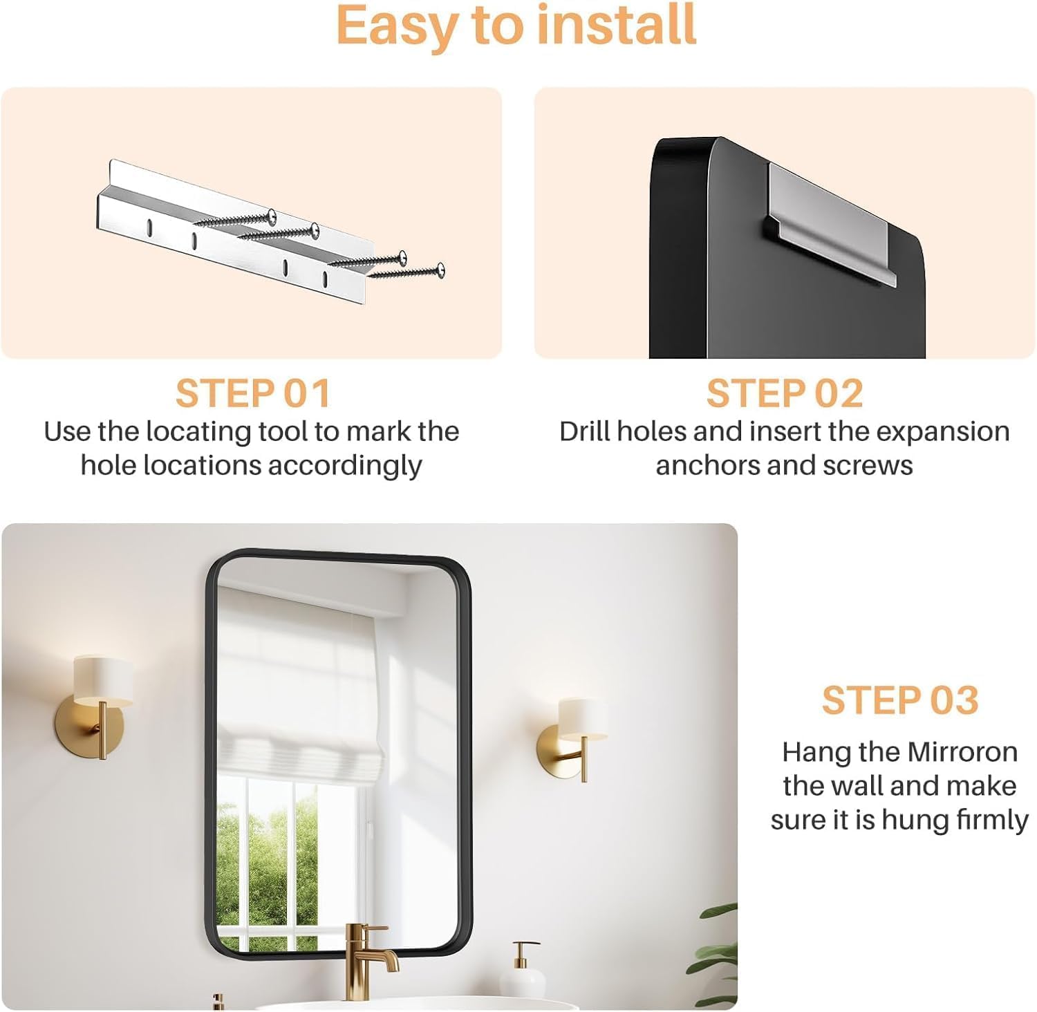 Atilioo 30x22 Inch Matte Black Framed Wall Mirror - Shatterproof Tempered Glass for Bathroom Vanity