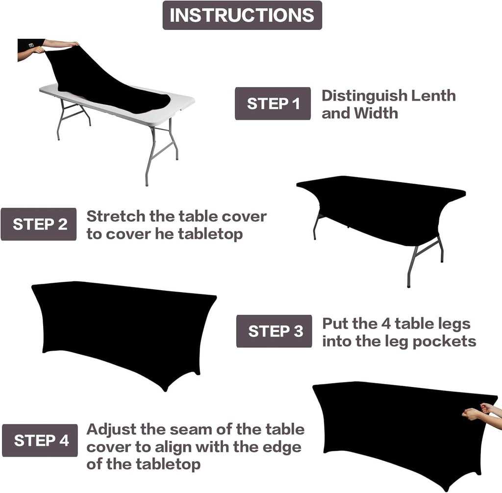 IVAPUPU 6ft Black Stretch Tablecloth - 2 Pack for Weddings & Events