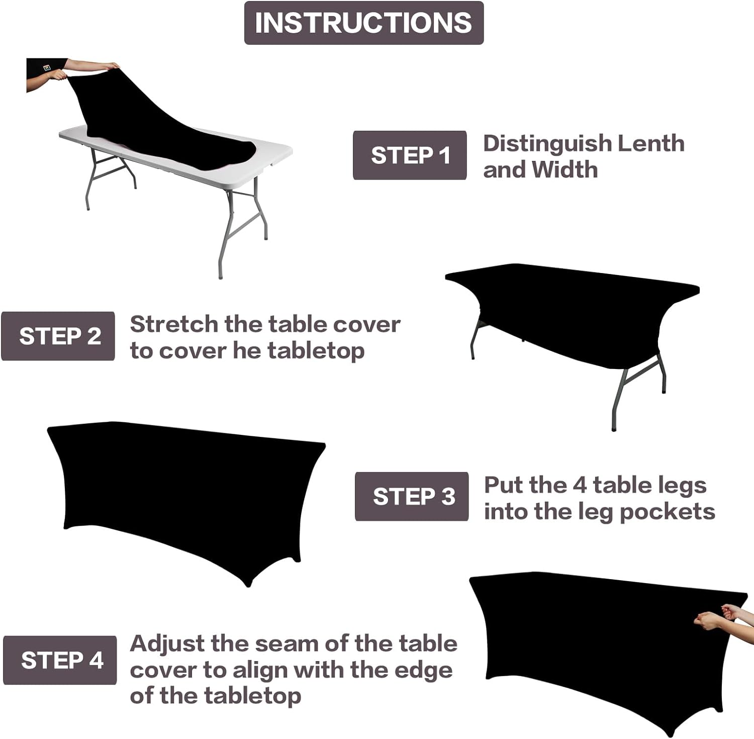 IVAPUPU 6ft Black Stretch Tablecloth - 2 Pack for Weddings & Events