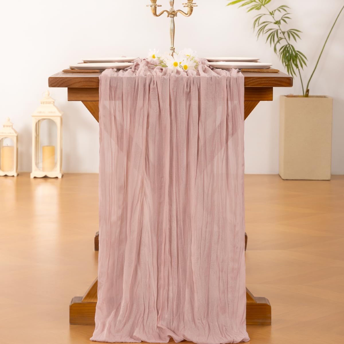 Socomi Dusty Pink Cheesecloth Table Runner 10ft - Rustic Boho Home Decor