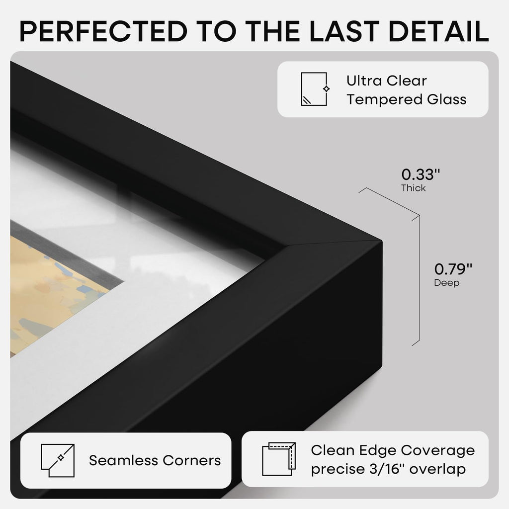 Homeforia Black 11x14 Picture Frame with Mat - Modern Matte Black Metal Frame for Photos & Prints
