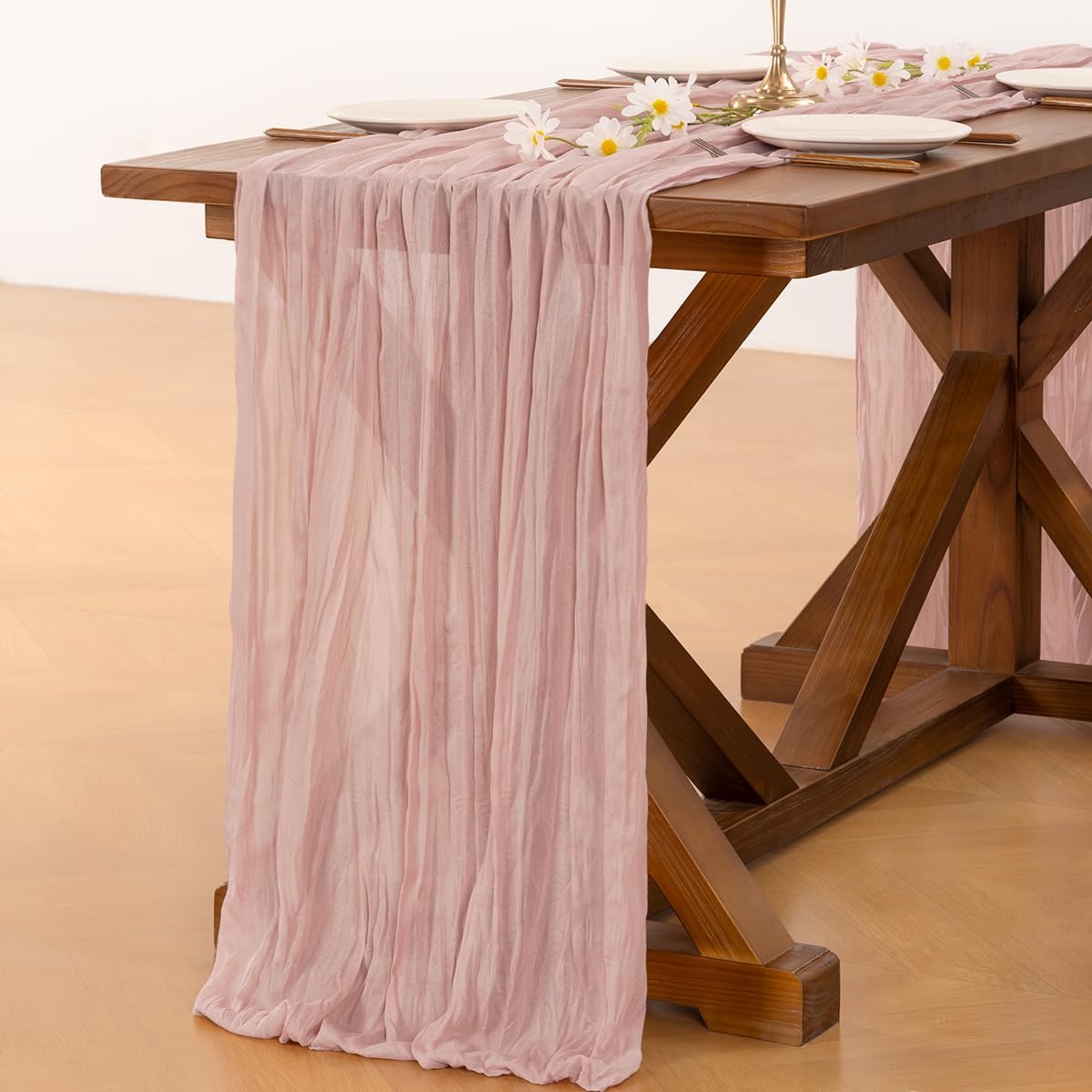 Socomi Dusty Pink Cheesecloth Table Runner 10ft - Rustic Boho Home Decor