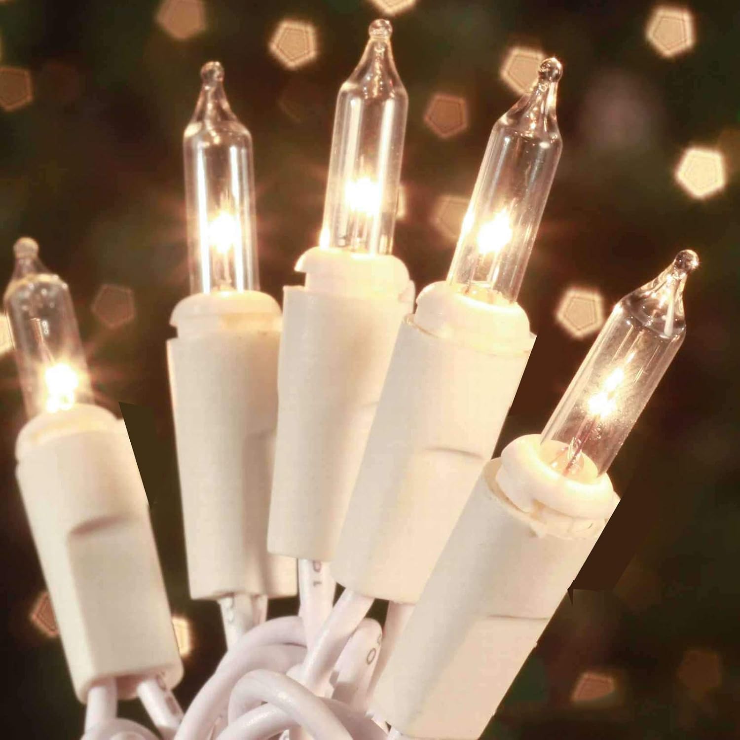 HISHINY 100-Count Mini Clear Christmas Lights 21ft White Wire Set - UL Certified