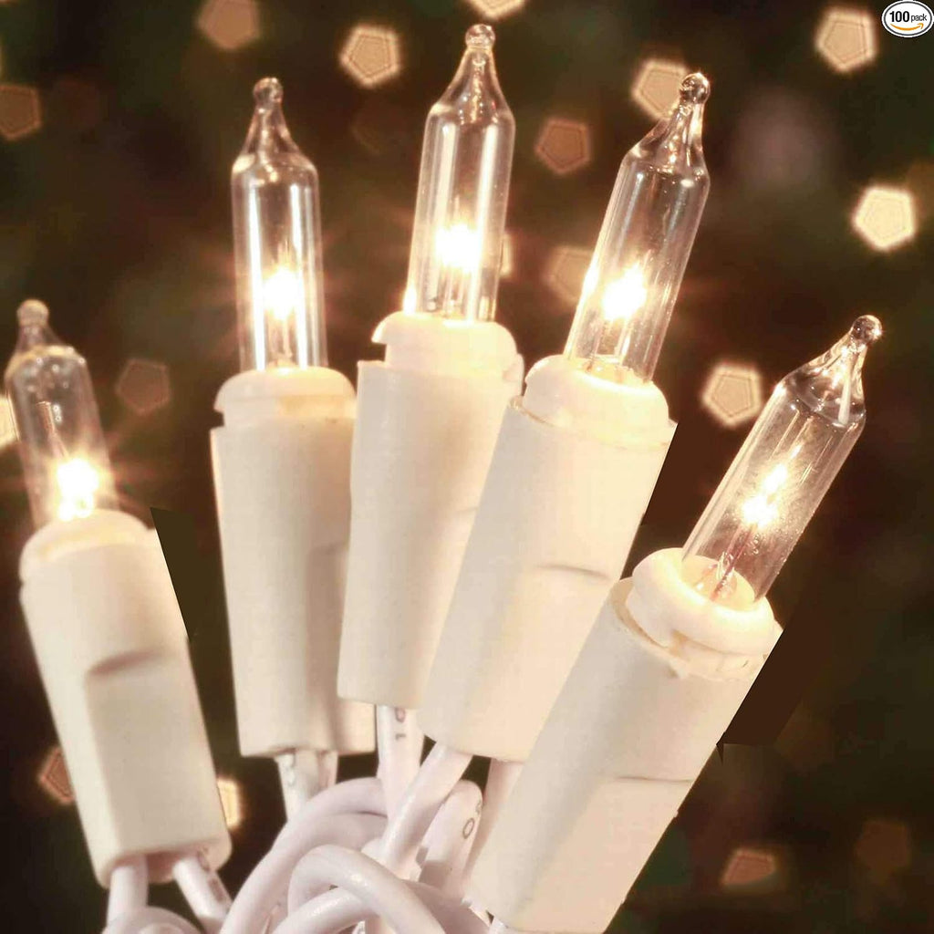 HISHINY 100-Count Mini Clear Christmas Lights 21ft White Wire Set - UL Certified