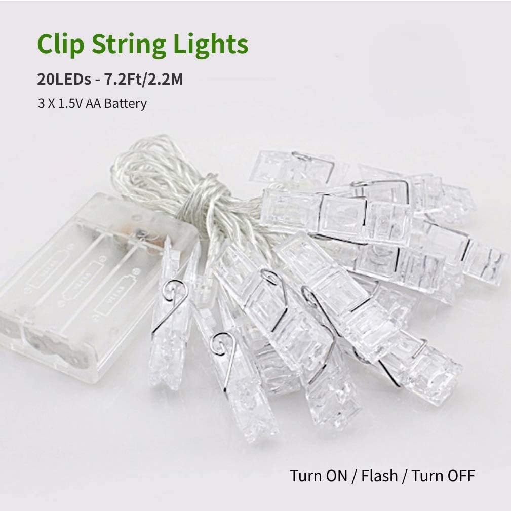 Dopheuor Battery Operated Photo Clip String Lights - Warm White LED Fairy Lights for Photos