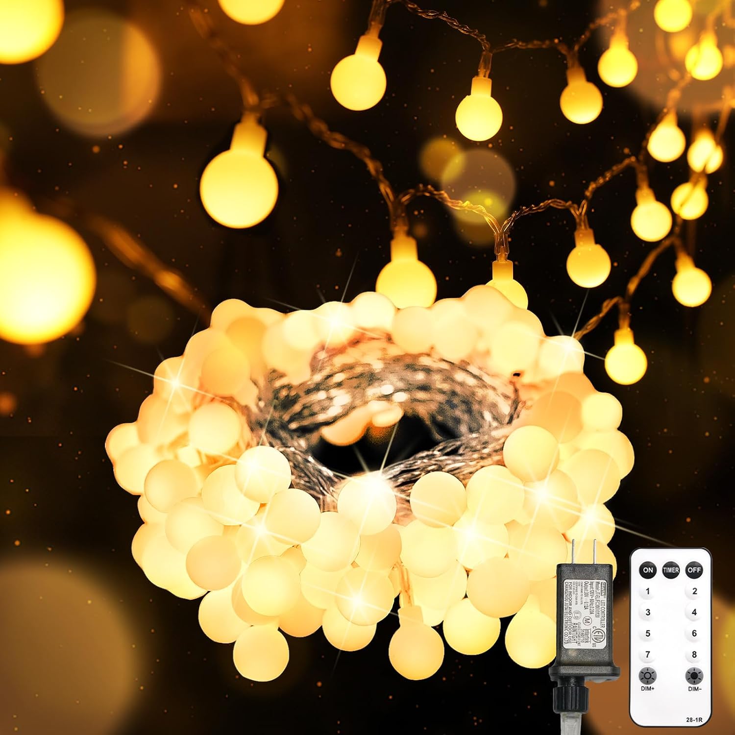 Suddus 33ft 100-LED Connectable String Lights w/Remote for Bedroom, Warm White