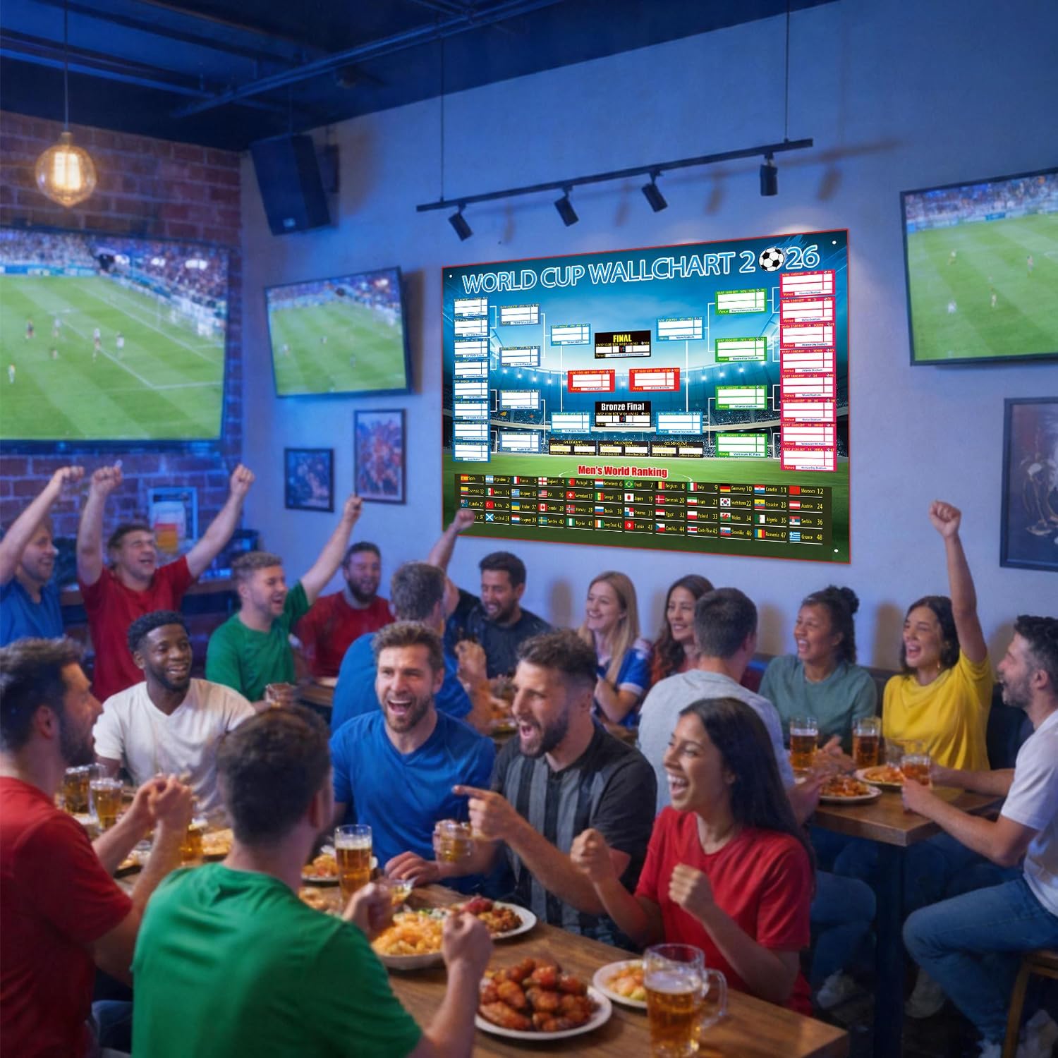 2026 World Cup Bracket Poster Black - 27.6x23.6 Inch Soccer Game Tracker for Home Decor & Parties