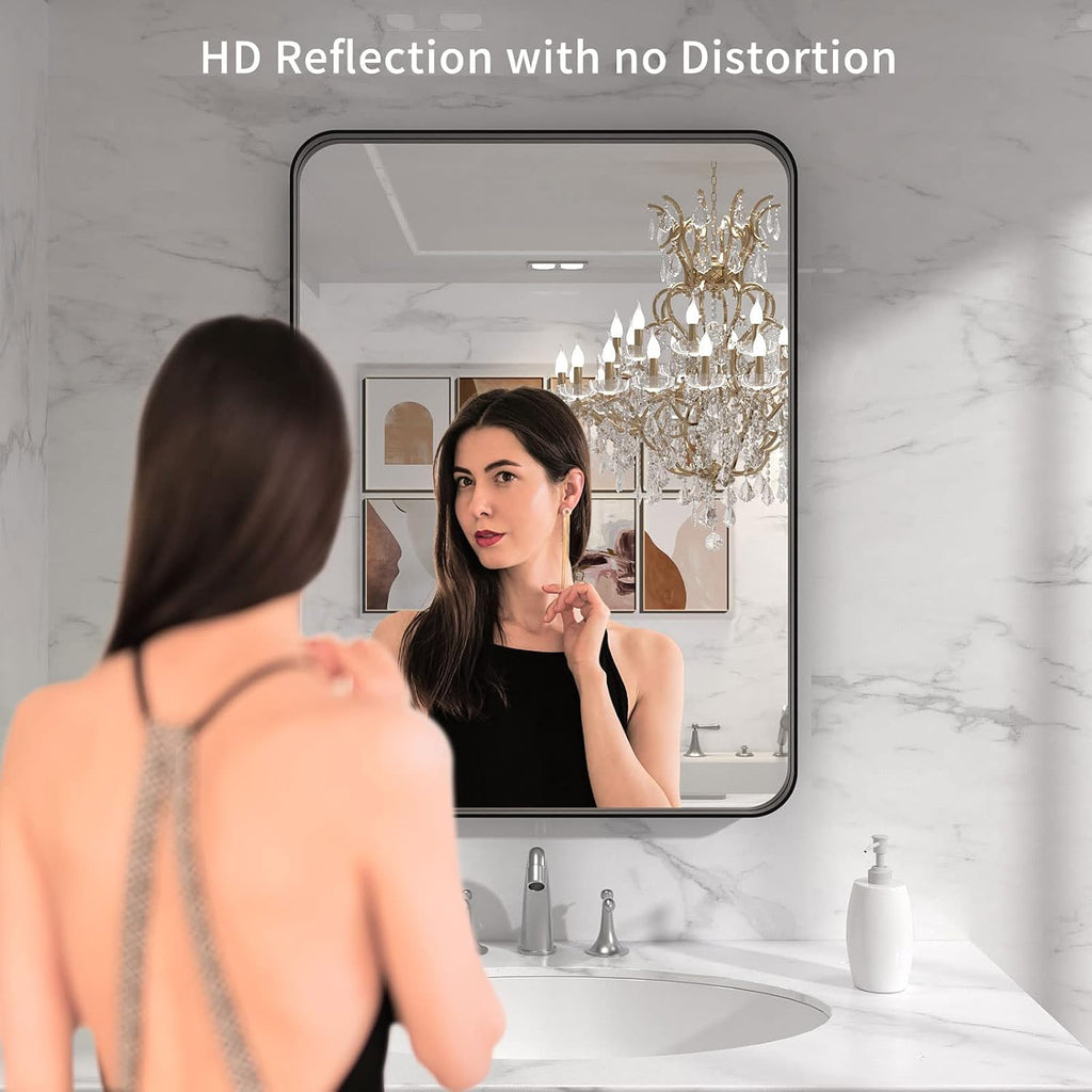 LOAAO 22x30 Inch Black Metal Framed Bathroom Mirror for Wall