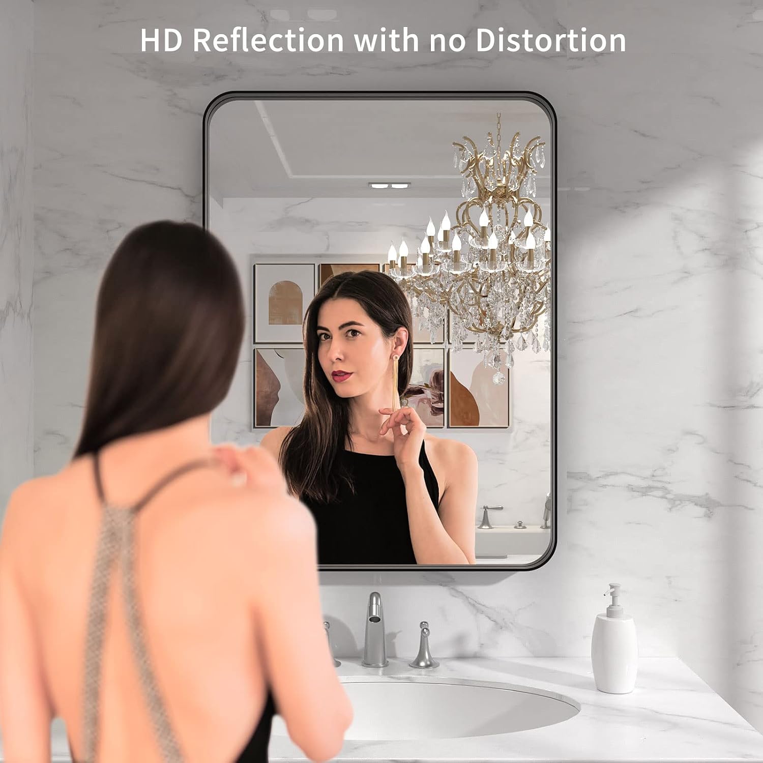 LOAAO 22x30 Inch Black Metal Framed Bathroom Mirror for Wall