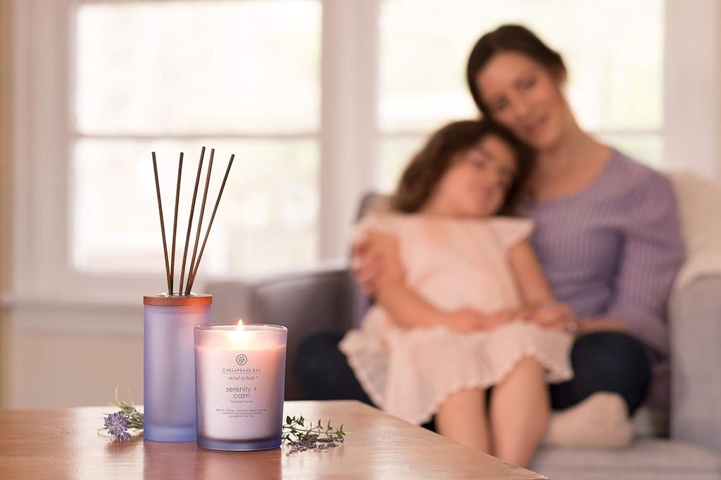 Chesapeake Bay Candle Serenity + Calm Lavender Thyme Scented Jar Candle (11oz) - Natural Soy Wax with Frosted Glass