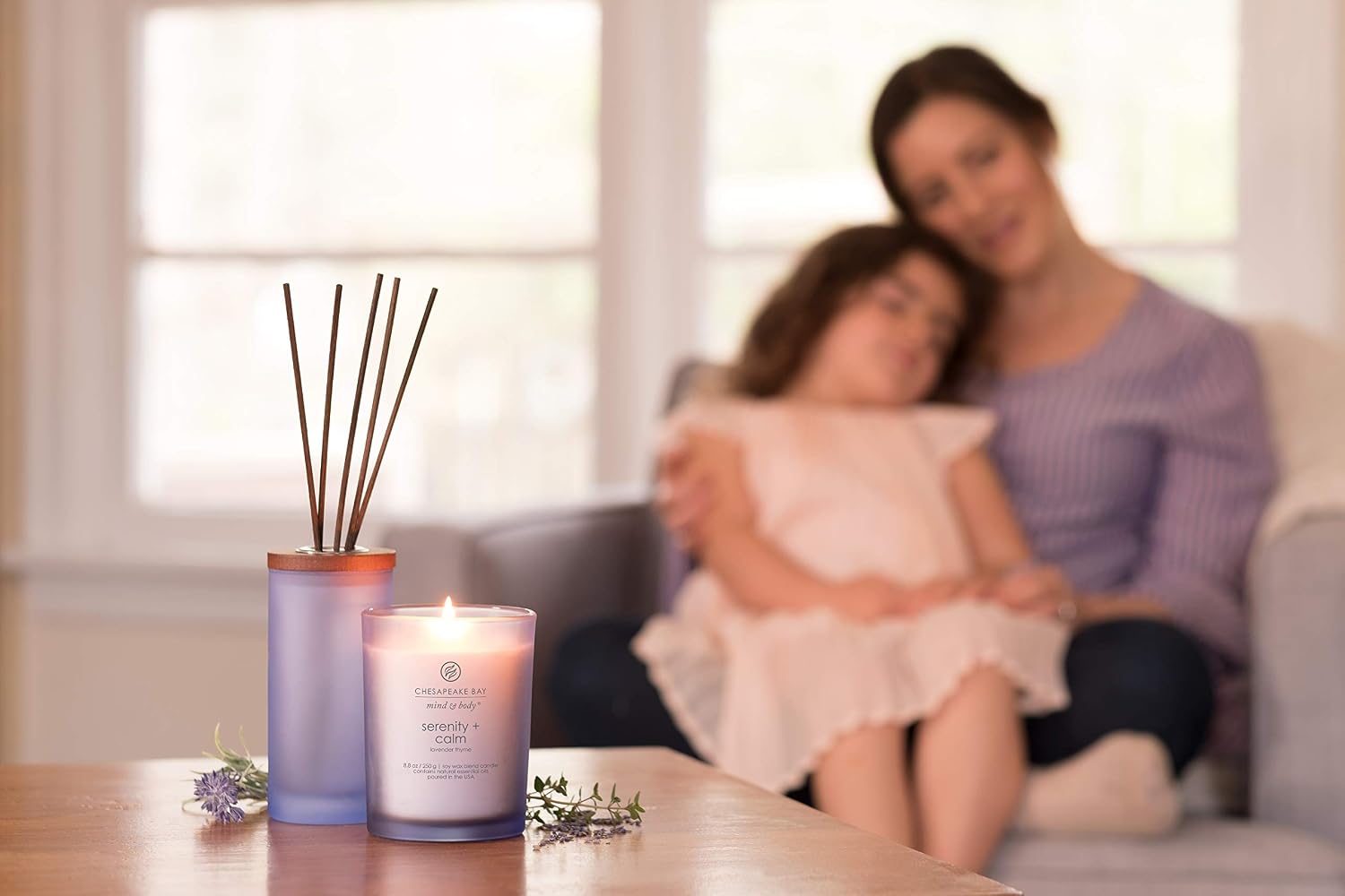 Chesapeake Bay Candle Serenity + Calm Lavender Thyme Scented Jar Candle (11oz) - Natural Soy Wax with Frosted Glass