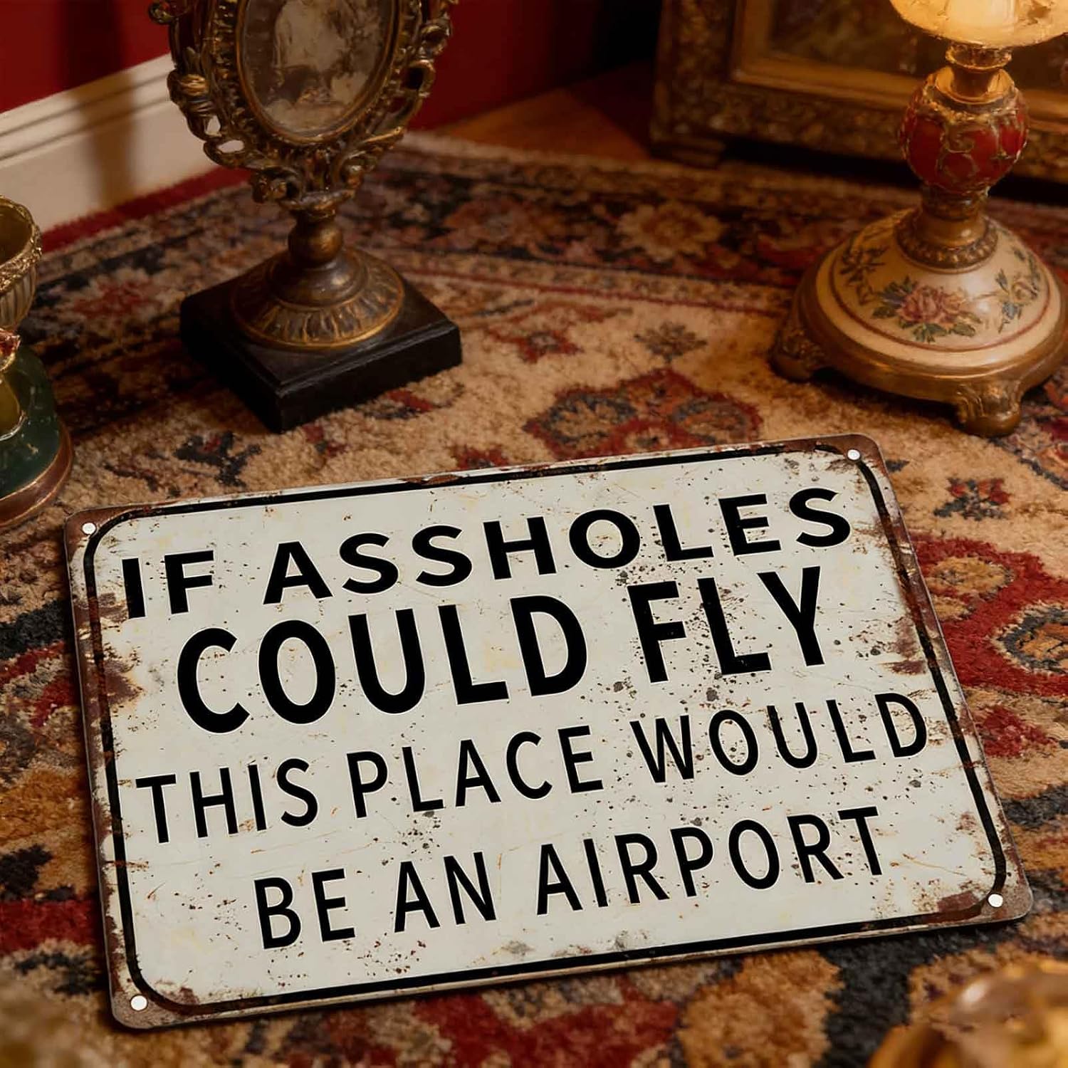 Funny Metal Wall Art - 'If Assholes Could Fly' Quote Decor for Home & Garden