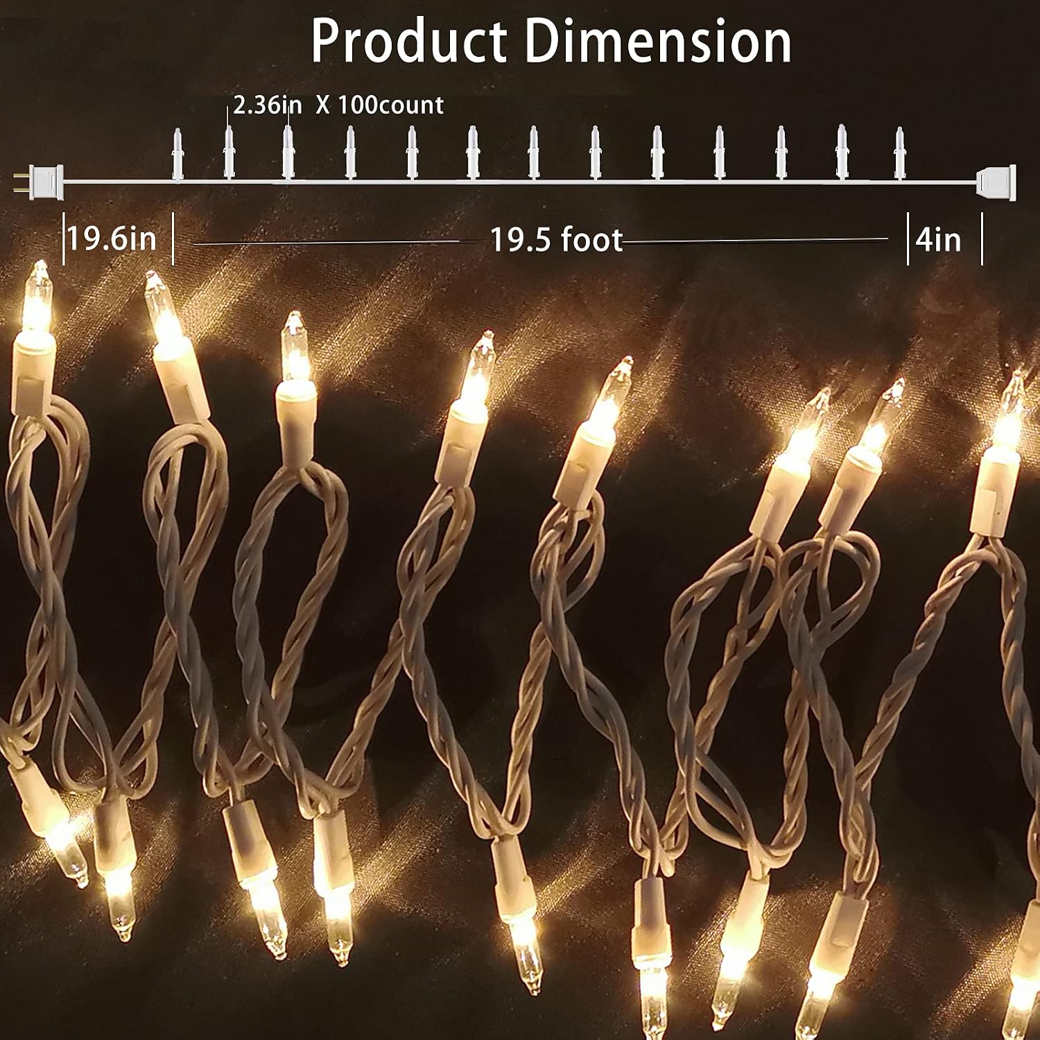 HISHINY 100-Count Mini Clear Christmas Lights 21ft White Wire Set - UL Certified