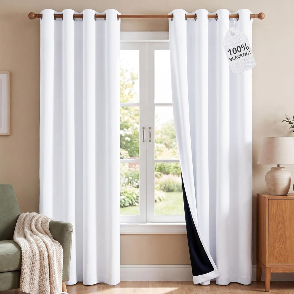 NICETOWN 100% Blackout Thermal Insulated Curtains - 84" Drop, 2 Pack for Light Blocking
