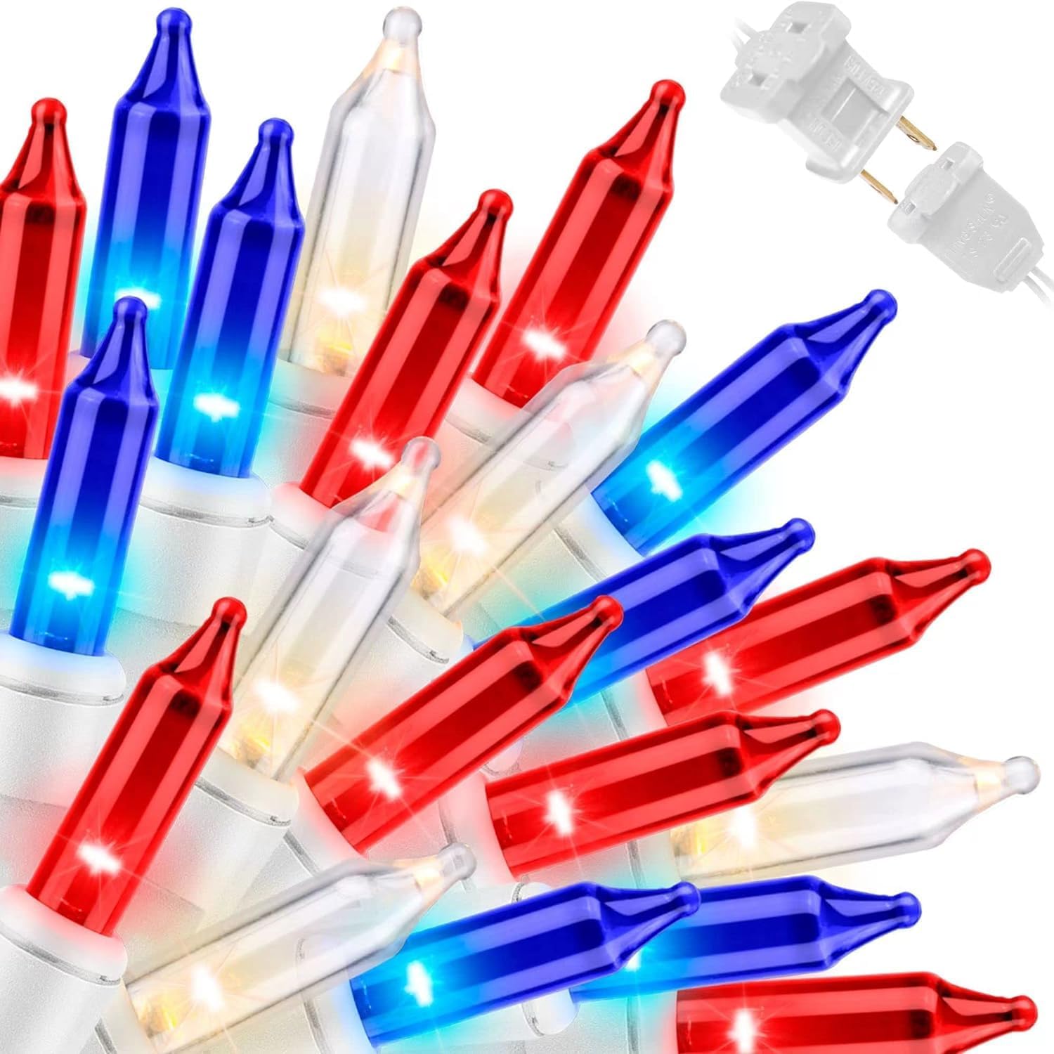 LAMPHOME 100-Count Red White Blue Patriotic String Lights - 19.6ft Waterproof 4th of July Decor
