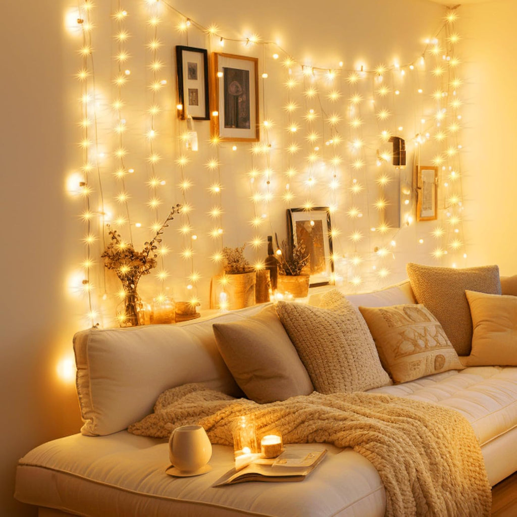 Minetom 300 LED Dimmable Fairy Lights w/Remote Timer & USB - Warm White Indoor Decor