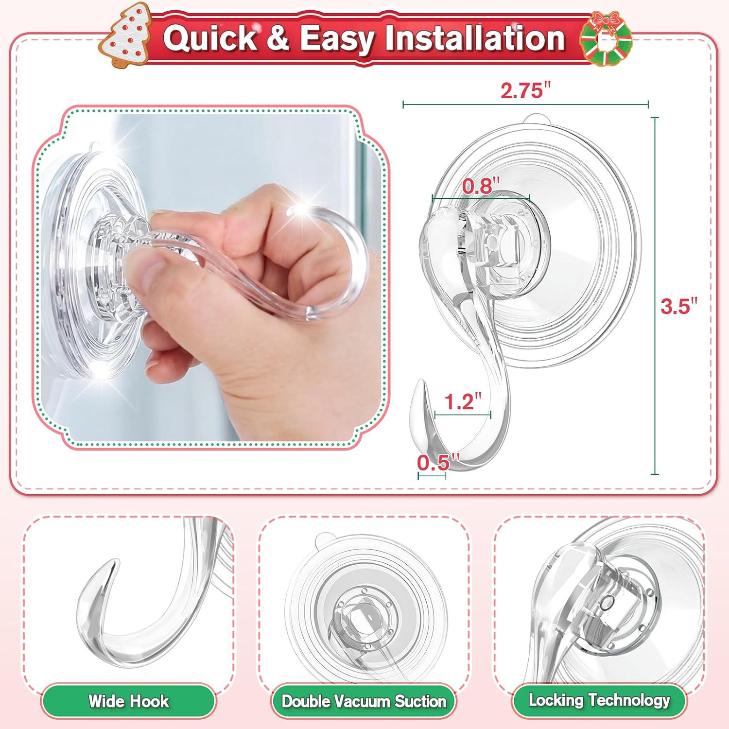 VIS'V Heavy Duty Wreath Hanger - 22 LB Capacity, Clear, 2 Pack for Windows & Doors