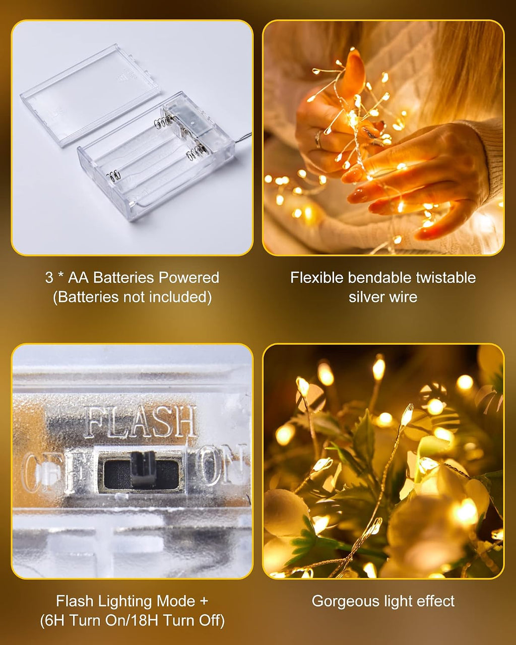 Minetom 60 LED Battery Fairy Lights - Waterproof Silver Wire for Home Decor