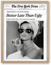 iHery Audrey Hepburn 'Better Late Than Ugly' Vintage Print Wall Art - Natural Oak Frame 12x16